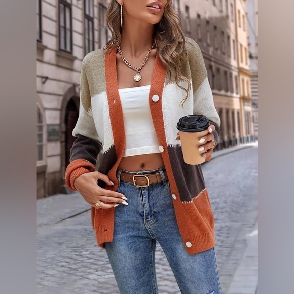 Button front color block cardigan. Never wore it. - Picture 4 of 10